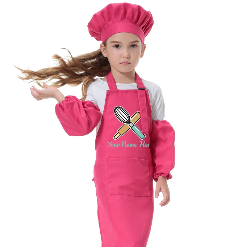 Kids Kitchen Baking Bib Pinafore Child Polyester Apron Painting Eating Clothes Smock Chef Hat Print Name NOT Free