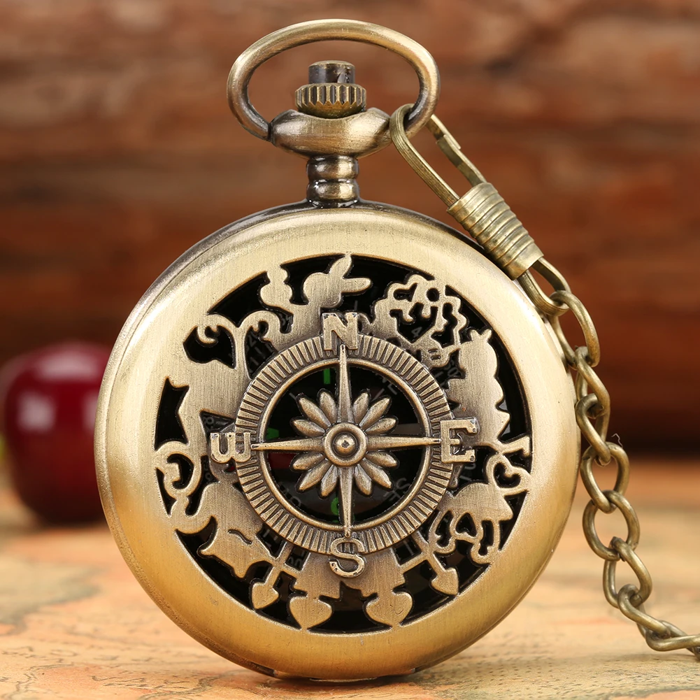 Compass Fashion Vintage Design Outdoor Activities Camping Hiking Portable Compass Pocket Watch with 30cm Hook Waist Chain Gifts