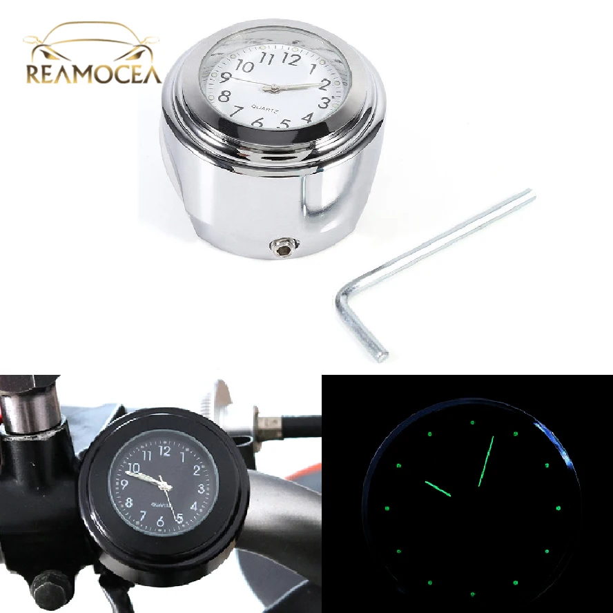 

Reamocea Chrome Waterproof Motorcycle Handlebar Mount Quartz Clock Motorbike Modified Clock Watch Moto Accessories Thermometer