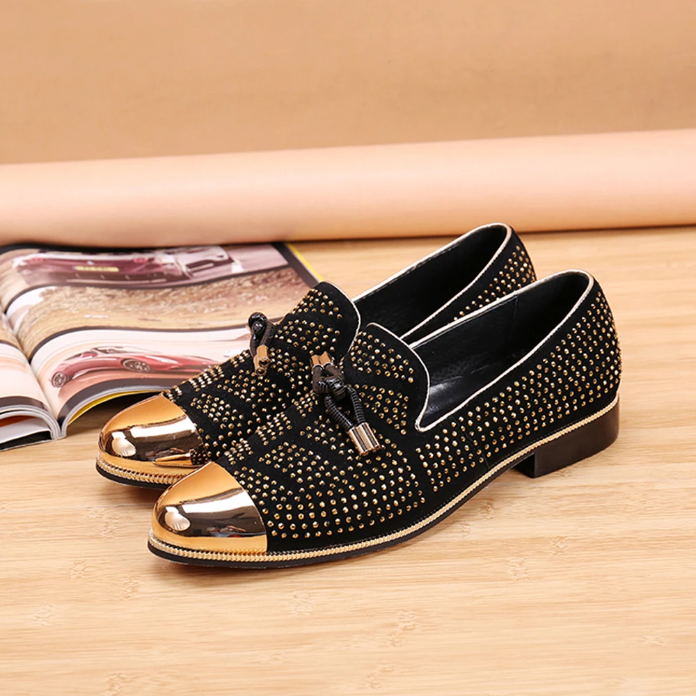 Zapatos de cuero de vaca de diamante de sopa de Metal de otoño, lujosos negocios comerciales, personalidad personalizada, fiesta social