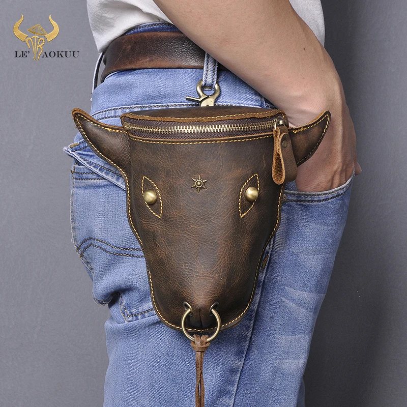 Thick Crazy Horse Leather men Retro Travel Belt Fanny Waist Bag Pack Design Hook Bum Hip Bag 6\