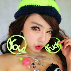 Big Round Letter Acrylic Drop Earrings For Women Girls Personality Nightclub Bar Neon Color Earrings Fashion Party Jewelry Gifts