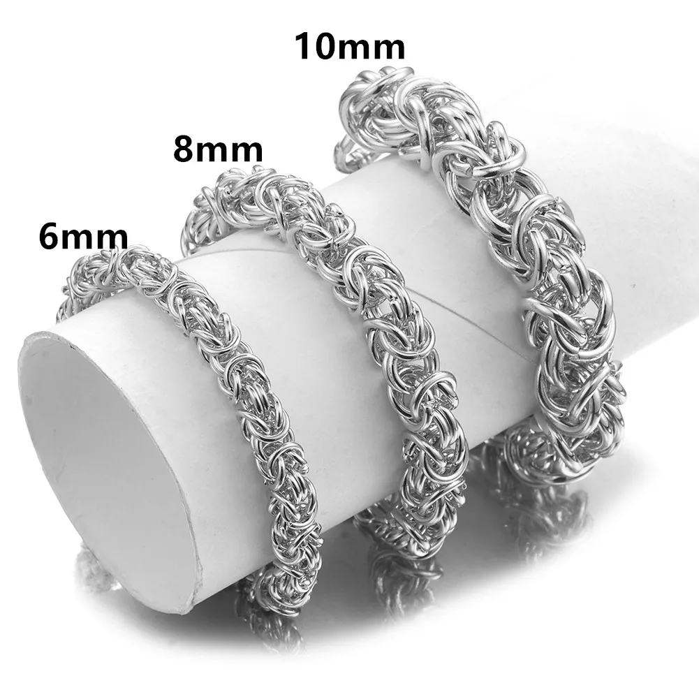 Top Quality 6/8/10mm Silver Color Round Byzantine Chain Huge Heavy Stainless Steel Men Chain Bracelet Link Jewelry Wholesale