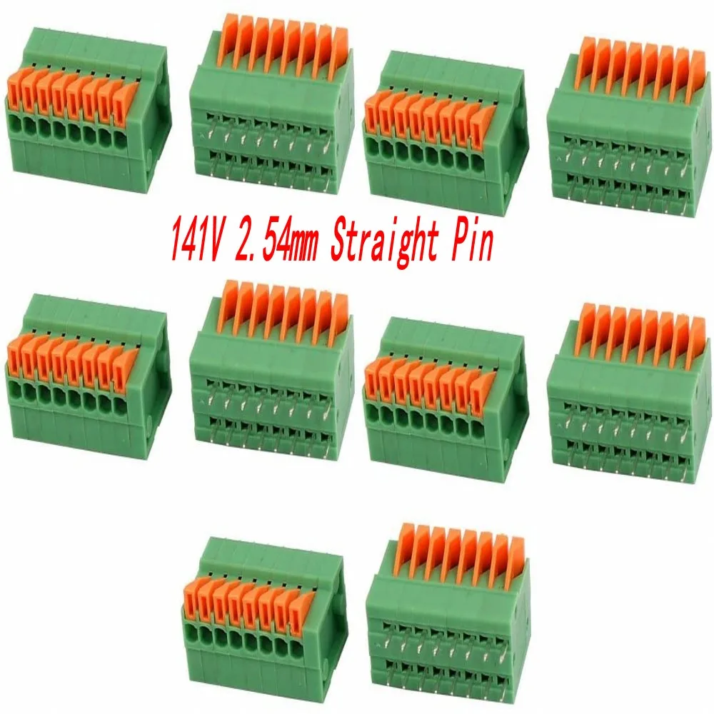 100PCS KF141R KF141V 2,54mm Pitch PCB Gerade/Gebogen Fuß Anschlüsse 2/3/4/5/6/7/8/9/10P Frühling Screless Terminal Blöcke Grün – Detail 1