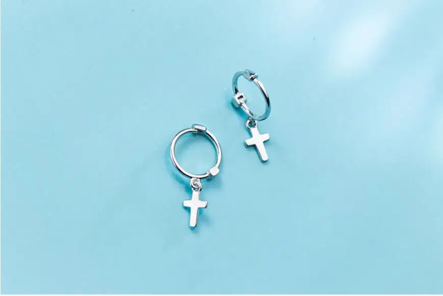 Boucles d'oreilles croix en argent regardé 100% pour femmes, 925 argent massif, petites boucles d'oreilles pendantes pour jeunes filles, cadeau pour adolescents, mode