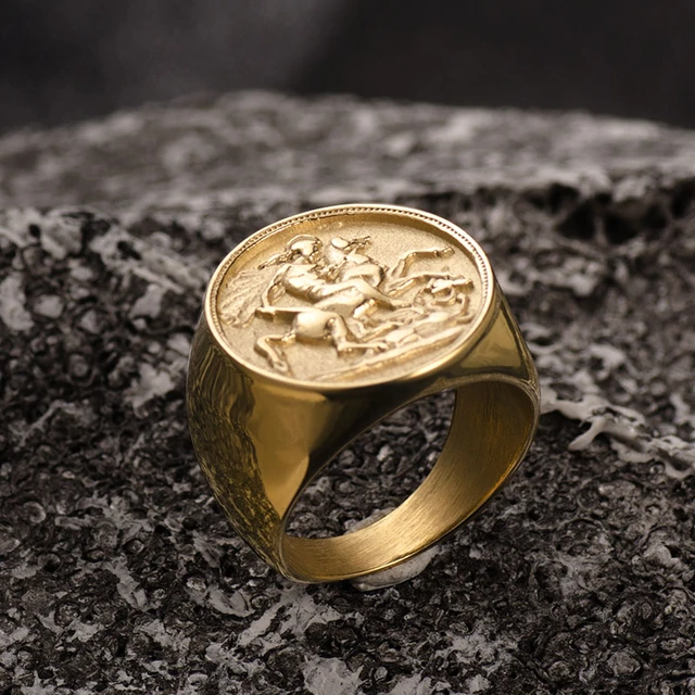 Valily Stainless Steel Sovereign Coin Ring Gold color Roman Solider Ring for Men Women Party Jewelry gift Bague Homme AliExpress