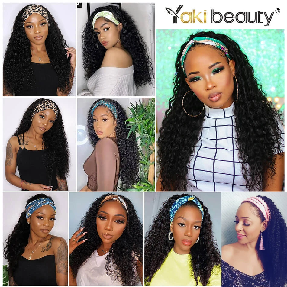 Synthetic Headband Wig Deep Curly Wigs for Black Women Long Water Wave Wigs with Headbands Natural Organic Fiber Kinky Curly