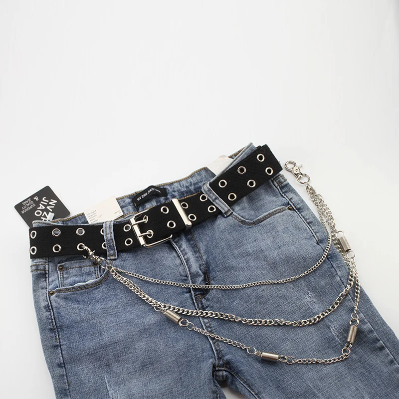 Unisex All-Hole Jeans Punk Rock Belt Female Goth Canvas Man Belts For Women Brow Aesthetic Long Students Girls Boys Waistband