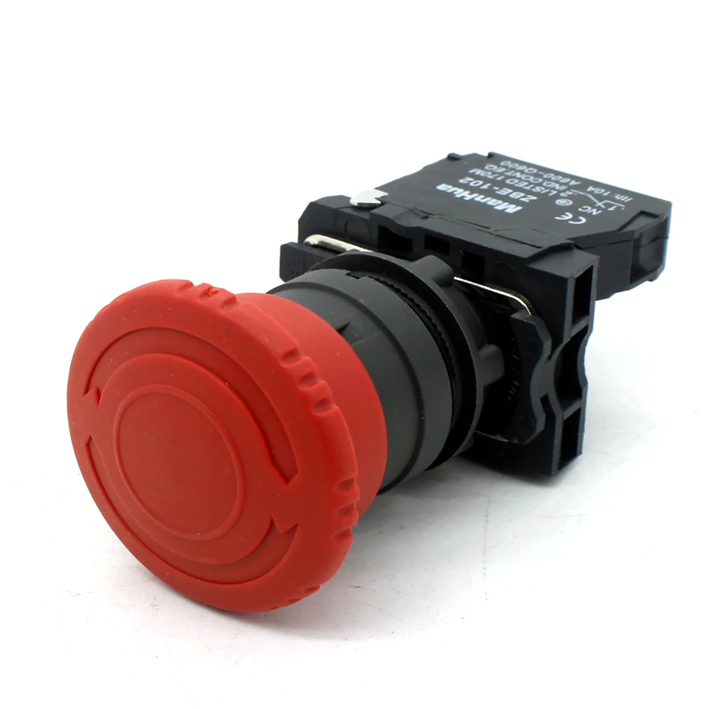 ManHua XB5-AS542 220V 10A Emergency Stop Mushroom Push Button Switch Red NC 22mm  Control Electrical Starter Switch 1NC 2NC 2NO