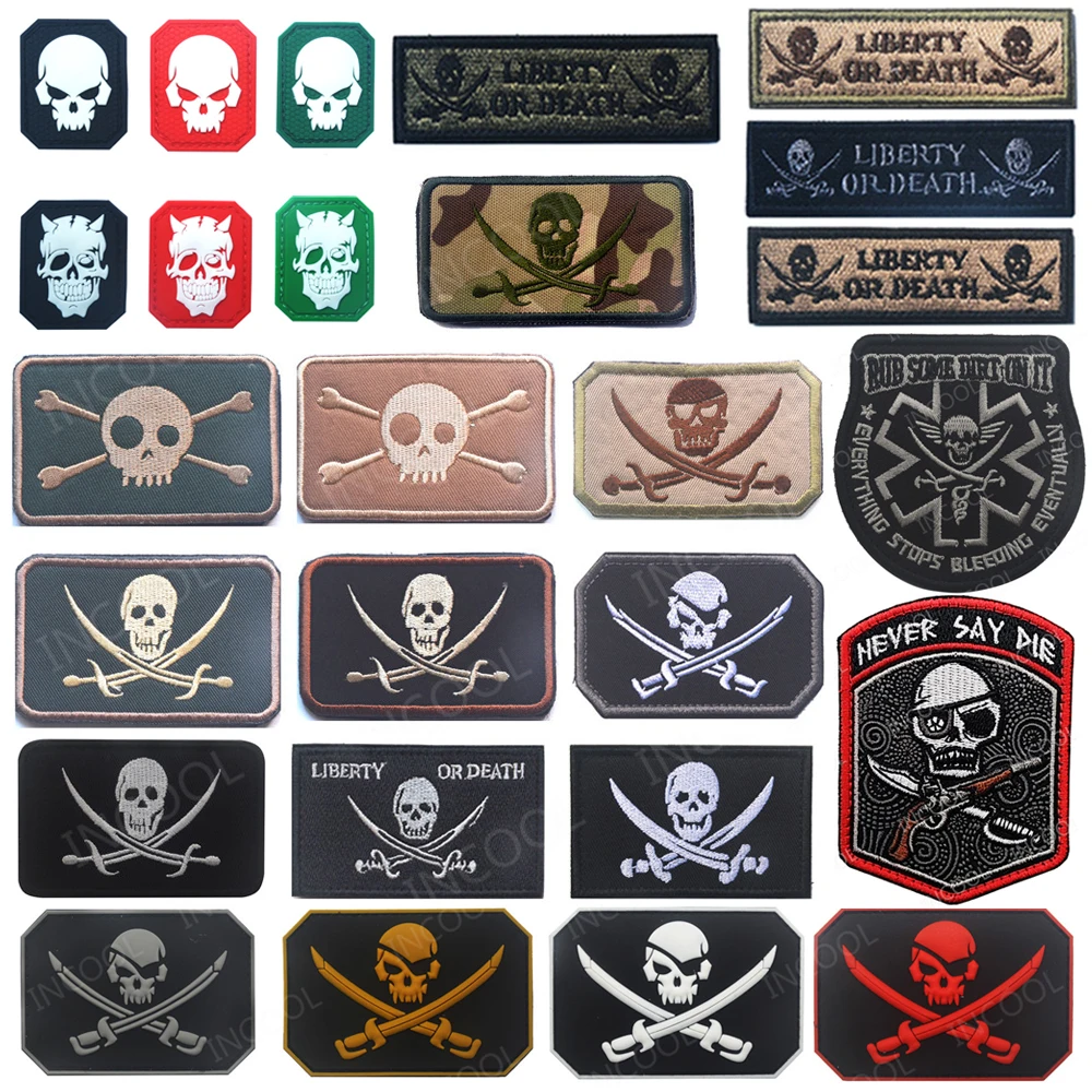 Embroidered Patches Skull Swords Patch IR Reflective 3D Rubber PVC For Clothing Backpack Caps