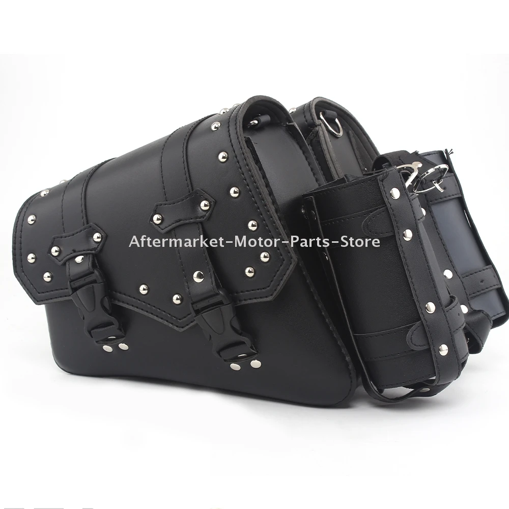 Motorcycle Old School Leather Saddlebag Swingarm Solo Bag w/ Cup Holder For Sportster XL Dyna Softail Scout Sixty Bobber Rebel