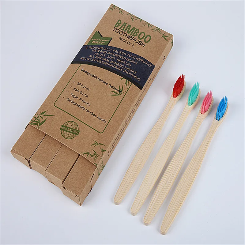 10pcs/pack Toothbrush Eco Friendly Bamboo Handle Soft bristles biodegradable Environmentally Portable Travel Tooth Brush Set