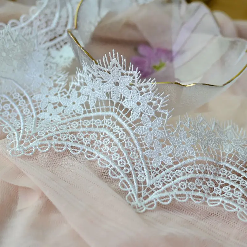 1 Yard High Quality White Lace Trim Water Soluble Lace Fabric for Dress Garment Shirt Edge Decoration 10.5cm Width