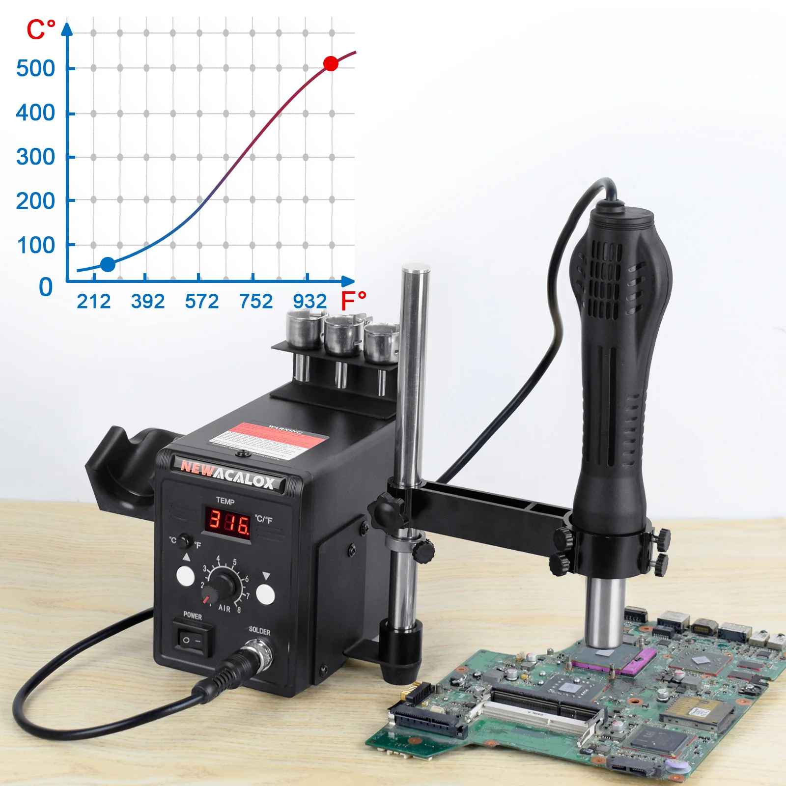 NEWACALOX 220V 700W PCB Rework Station LCD Temperature Adjustable Hot Air Gun Desoldering Heat Gun Soldering Station Tool