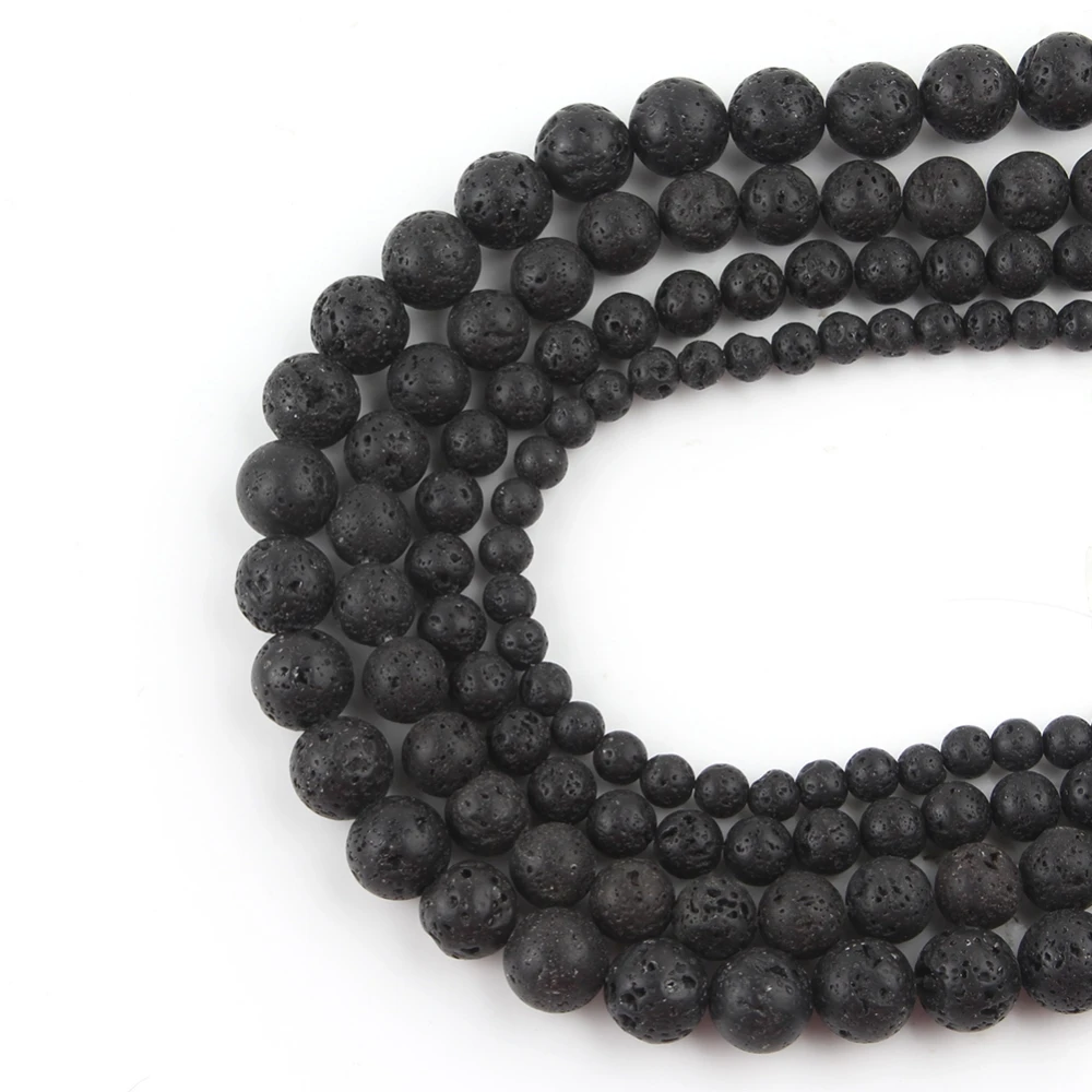 Natural Volcanic Rock Black Lava Stone Beads Round Loose Spacer Beads For Jewelry Making DIY Bracelet 15\