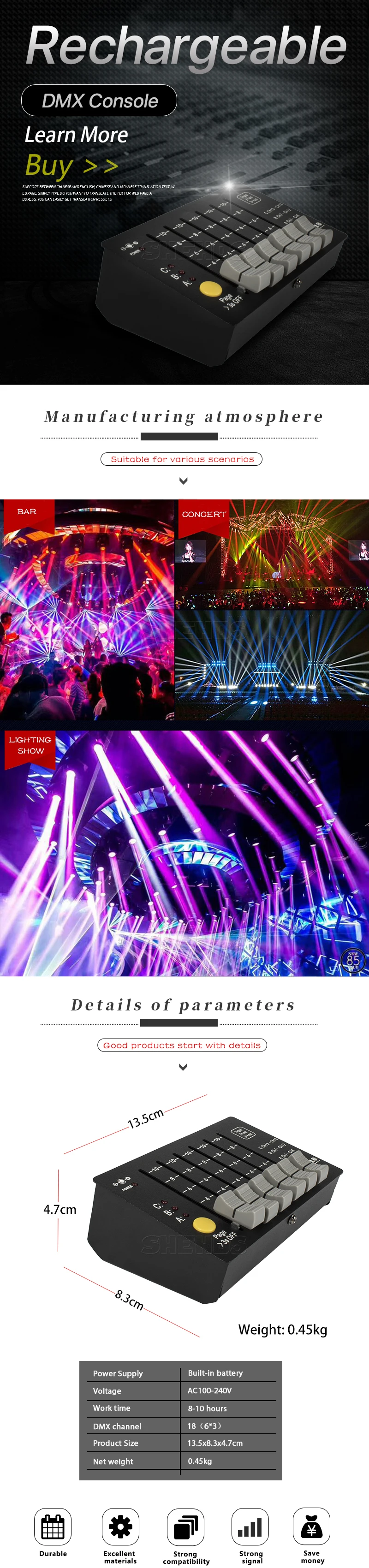 SHEHDS 1024 Controller/192 Konsole für Par Lighting Moving Head Licht International Standard DJ Disco Hochzeiten Konzerte – Detail 32