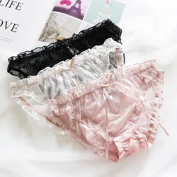 Sexy Mesh Lace Transparent Ruffle Women Underwear Star Print Soft Thin Girl Panties Low Waist Cute Lovely Sweet Female Breifs