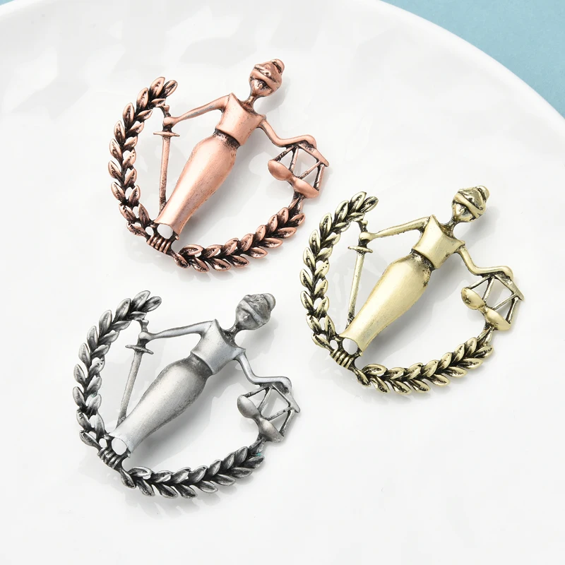 Wuli&baby Vintage 3-color Libra Brooches Women Unisex Metal Scale Lady Figure Office Casual Brooch Pins Gifts