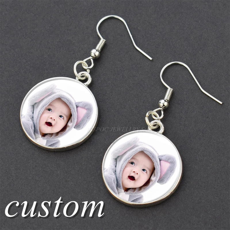 

Fashion Personalized DIY Dangle Earring Custom Logo Photo Word Txt Stud Earrings Glass Cabochon Jewelry Ear Hook Women Gift