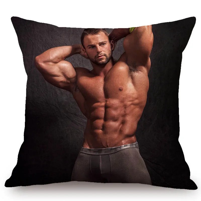 Muscle Male Boy Gym Advertising Pillow Cover Hormone Boyfriend Sexiest Man Hot Hunk Guy Sofa Cushion Cover Gay Home Decoration