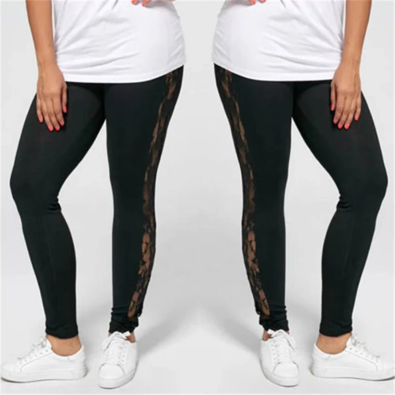 2022 Fashion Women Plus Size Women Leggings Side Lace Stretch Skinny Fitness Jogging Pants Long Full Length Sports Wear Leggings