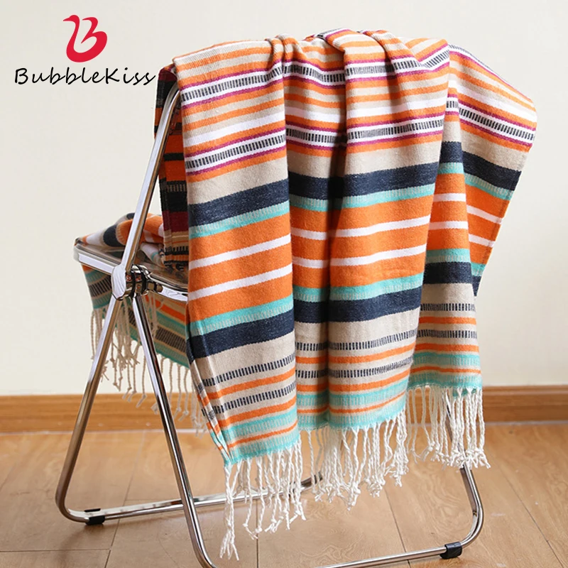 Bubble Kiss Swaddle Wrap Blankets Super Soft Color Strip Pattern  Blanket Acrylic Knitted Blanket Portable Travel Throw Blankets