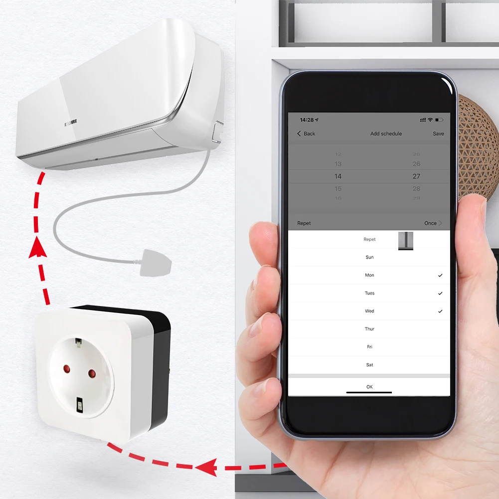 Tuya inteligente 16a ar condicionado plug companheiro ir controle remoto wifi tomada temporizador compatível com alexa google casa