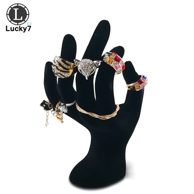 Lady OK Shaped Hand Jewelry Display Stand Black Velvet Hand Model Ring Bracelet Bangle Necklace Hanging Organizer Stand 11*17cm