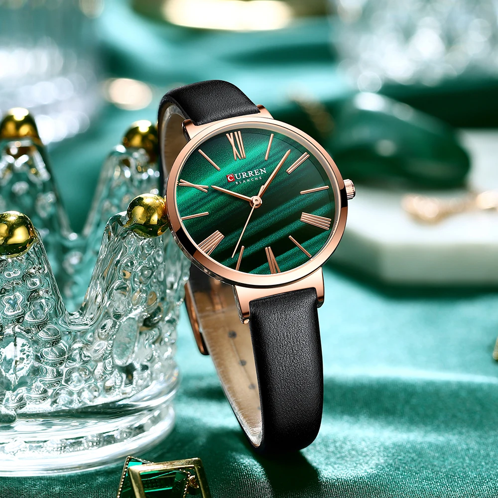 Ashion – montre-bracelet de luxe pour femmes, en alachite, en cuir, serrure emale