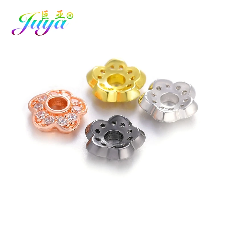 Juya DIY Gold Silver Plate Copper Flower Oval Bead Caps Accessories For Handmade Pearls Natural Stones Earrings Necklaces Making