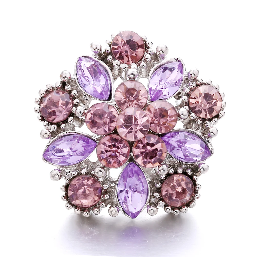 5pcs/lot Rhinestone Snap Button Purple Flower Snap Button Charm for Metal Snap Button Charm Fit 18mm Snap Jewelry For Women