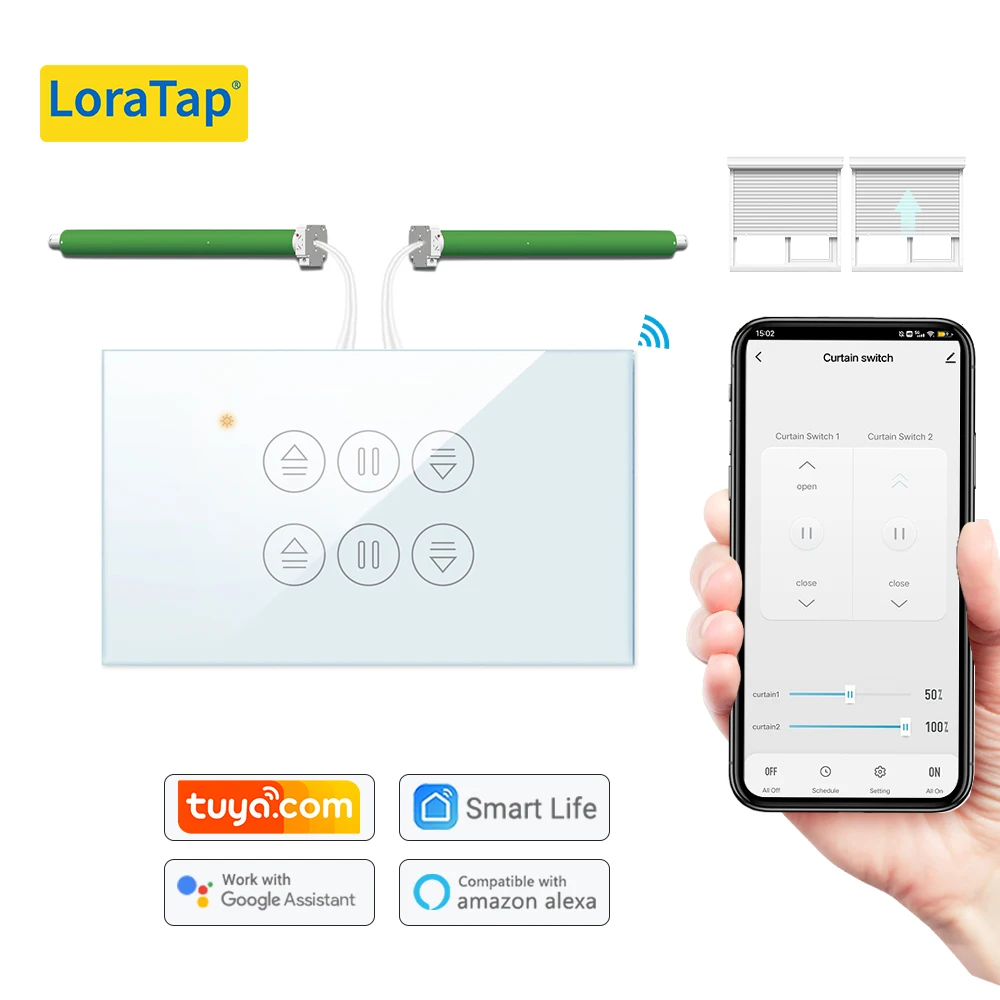 LoraTap Tuya US Curtain Switch for Tubular motor Blinds Remote Control by Smart Life Google Home Alexa App Voice Operate Support