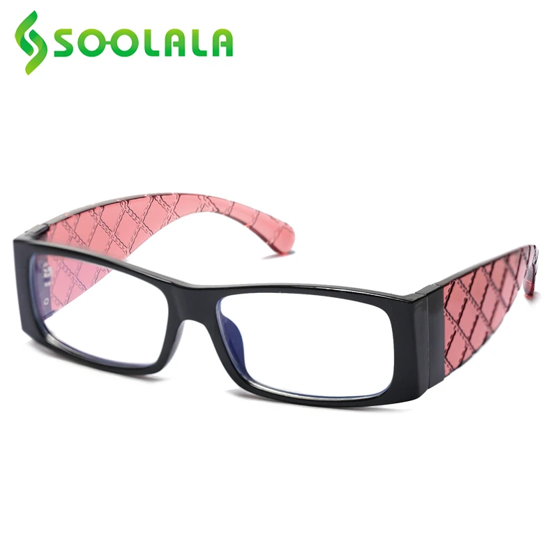 

SOOLALA New Rectangle Anti Blue Light Reading Glasses Women Ladies Full Frame Farsighted Gafas Presbicia Magnifying Eyeglasses