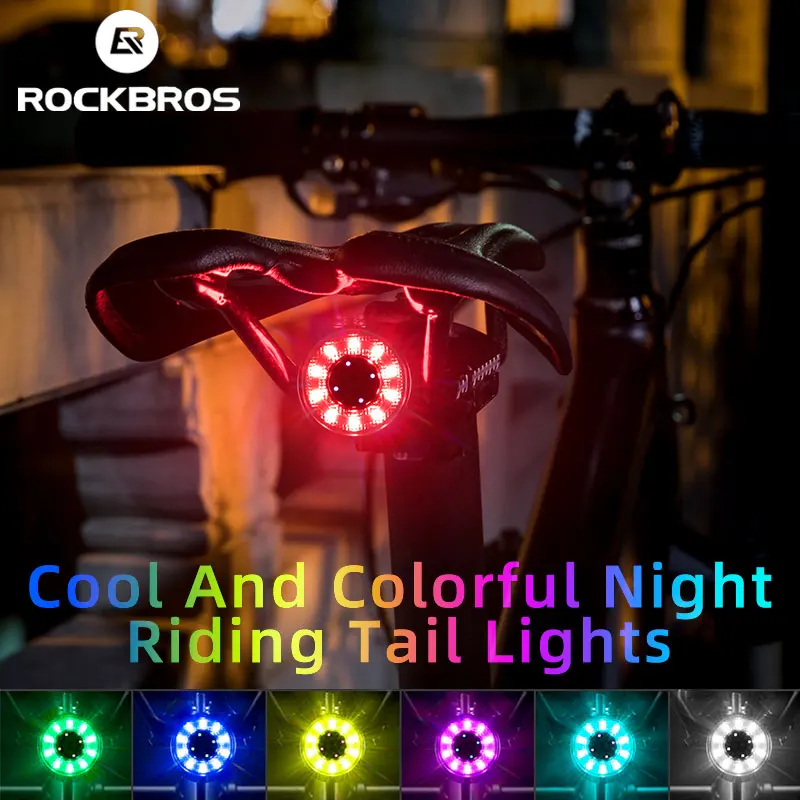 ROCKBROS Bicycle Light Rear USB Charging Safety Warning Cycling Light Colorful Bicycle Tail Light Bike Light Bike Accessories