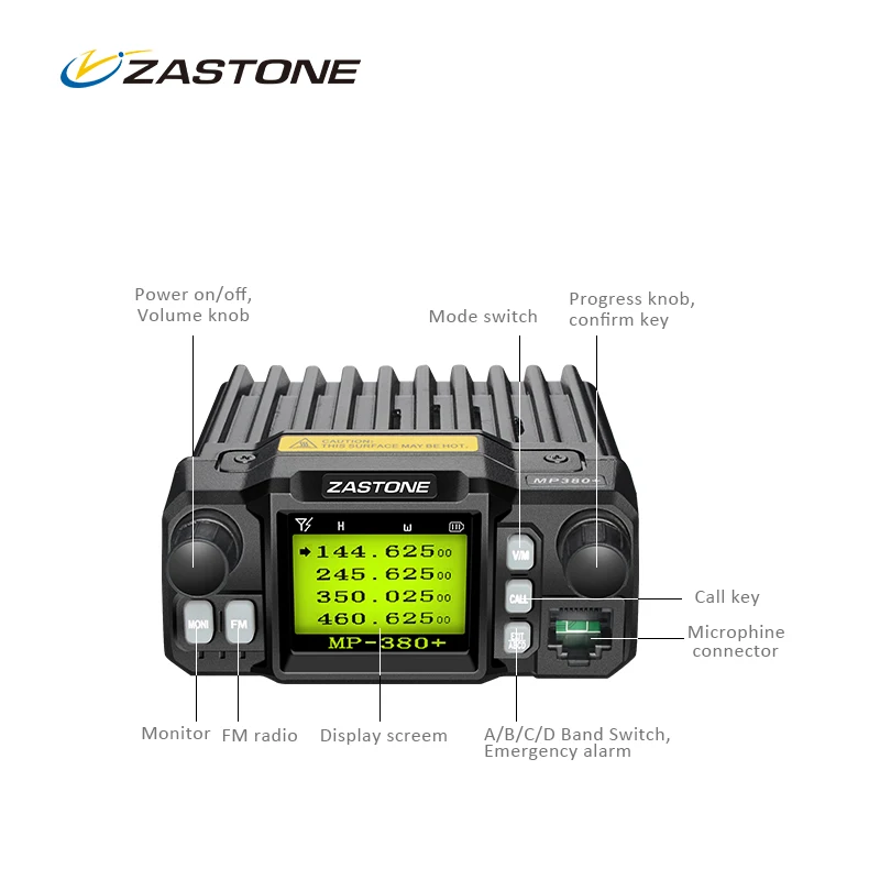 Imagem -02 - Zastone-rádio de Comunicação Automotivo Walkie Talkie para Carro Mp380 Mais cb Bidirecional Uhf Vhf Vhf 25w Quad-band Mini