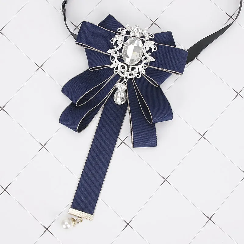 Gorgeous Bow Tie Vintage Luxury Lady Head Diamond Pearl Ribbon Tassel Brooch Chic Girls Elegant Costume Jewelry Collar Pin