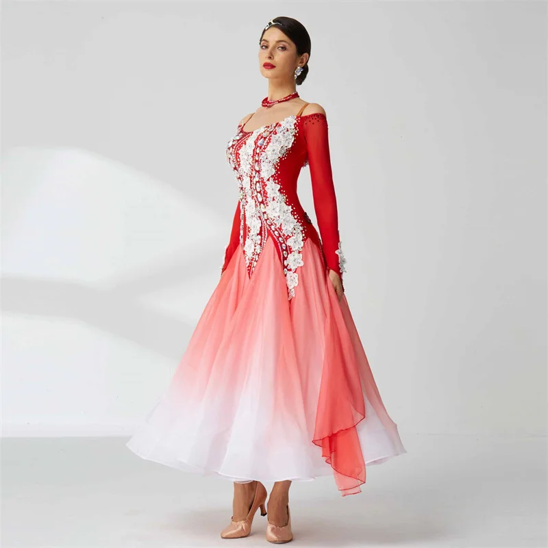 B-2058 Ballroom dance dress new national standard modern dance performance clothing big skirt tailor-made social dance stones