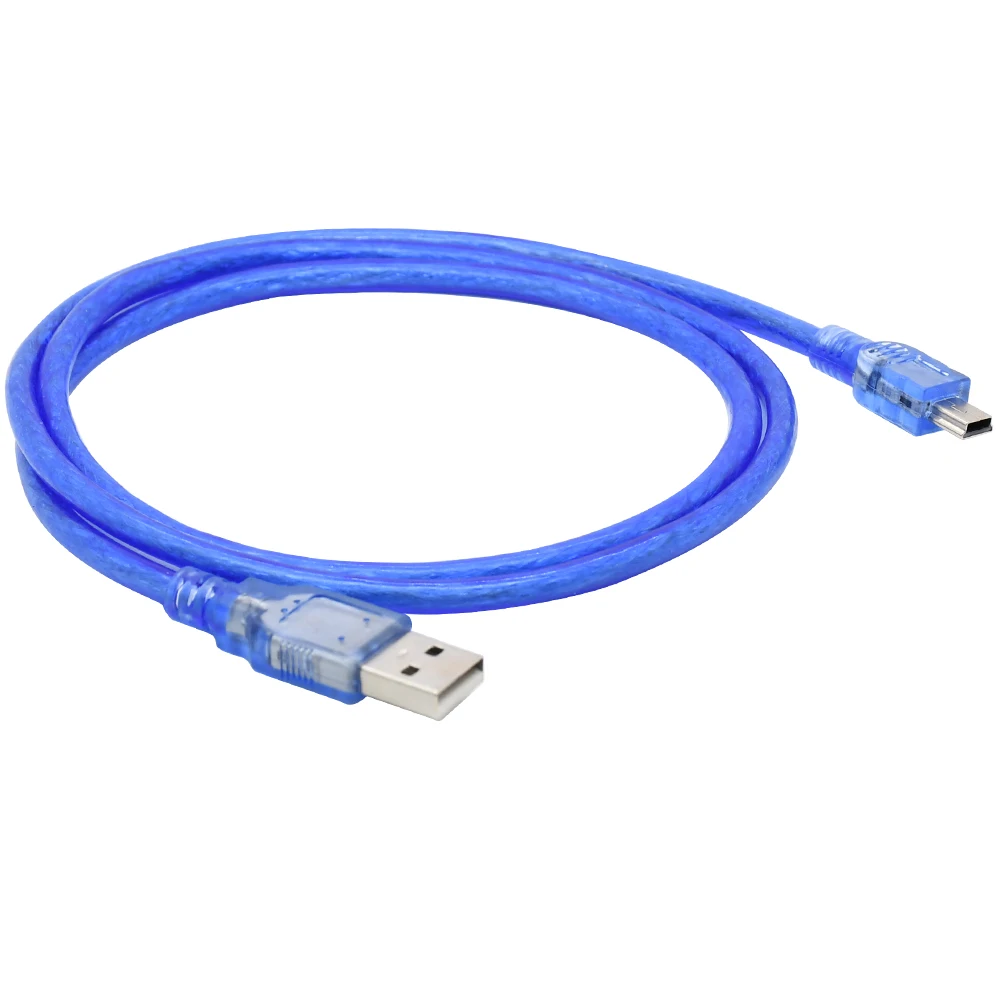 1m 3ft Mini USB Cable Mini USB to USB Data Fast Charge Cable transparent blue for MP3 MP4 Player Car DVR GPS Digital Camera HDD