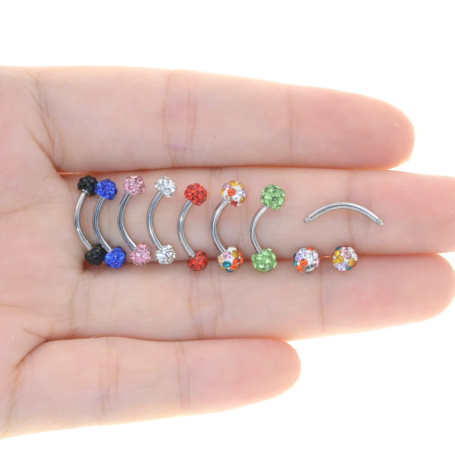 1Pc  Surgical Steel Curved Barbell AA Crystal Eyebrow Ring Ear Anti Tragus Helix Rook Bridge Web Piercing Lip Stud Body Jewelry