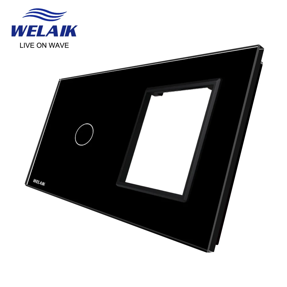 WELAIK EU 2Frame 151*80mm Wall Touch Switch Socket Outlet Square Hole Crystal Tempered Glass Panel Only DIY Parts   A2918W1