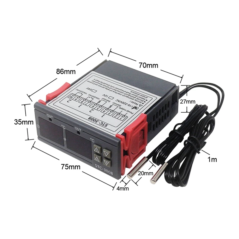 NewSTC-3008 Dual Digital Incubator Thermostat Display Temperature Controller 12V