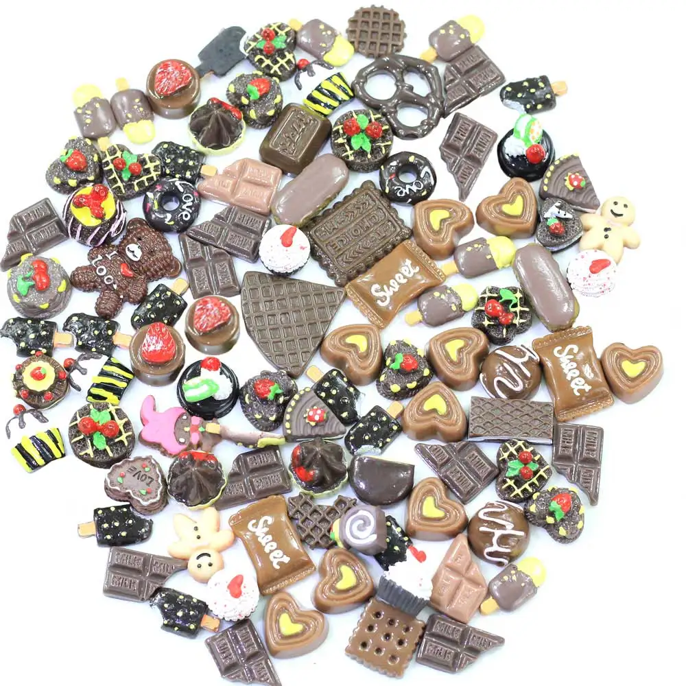 Random Mix Designs  Chocolate Color Dessert Cake Candy  DIY Resin Flat back Cabochon Lucky Bag   Phone Case Beauty