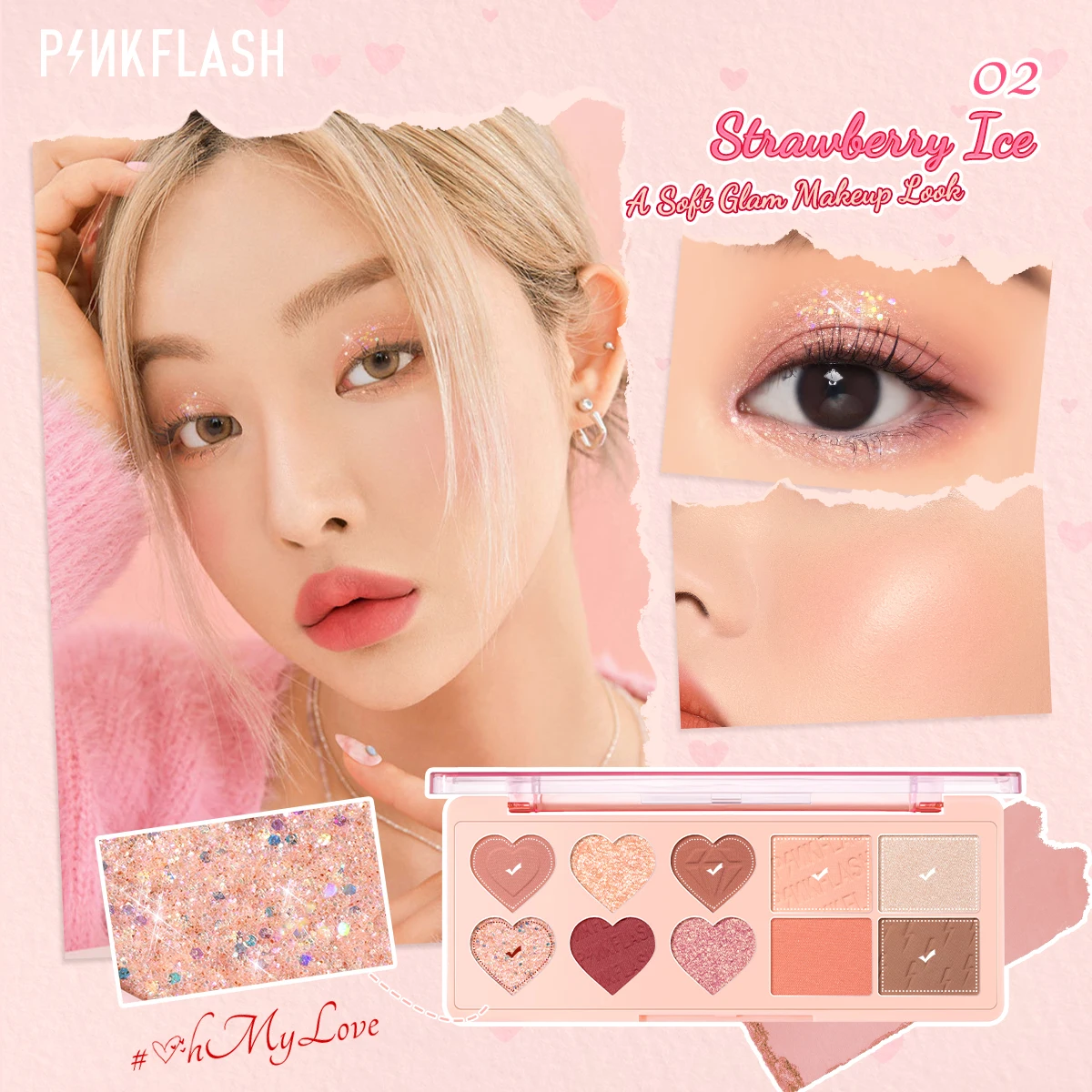 PINKFLASH 10 Color Matte Glitter Eyeshadow Palette Blush Highlighter Pigment Long Lasting Waterproof Multifunctional Face Makeup