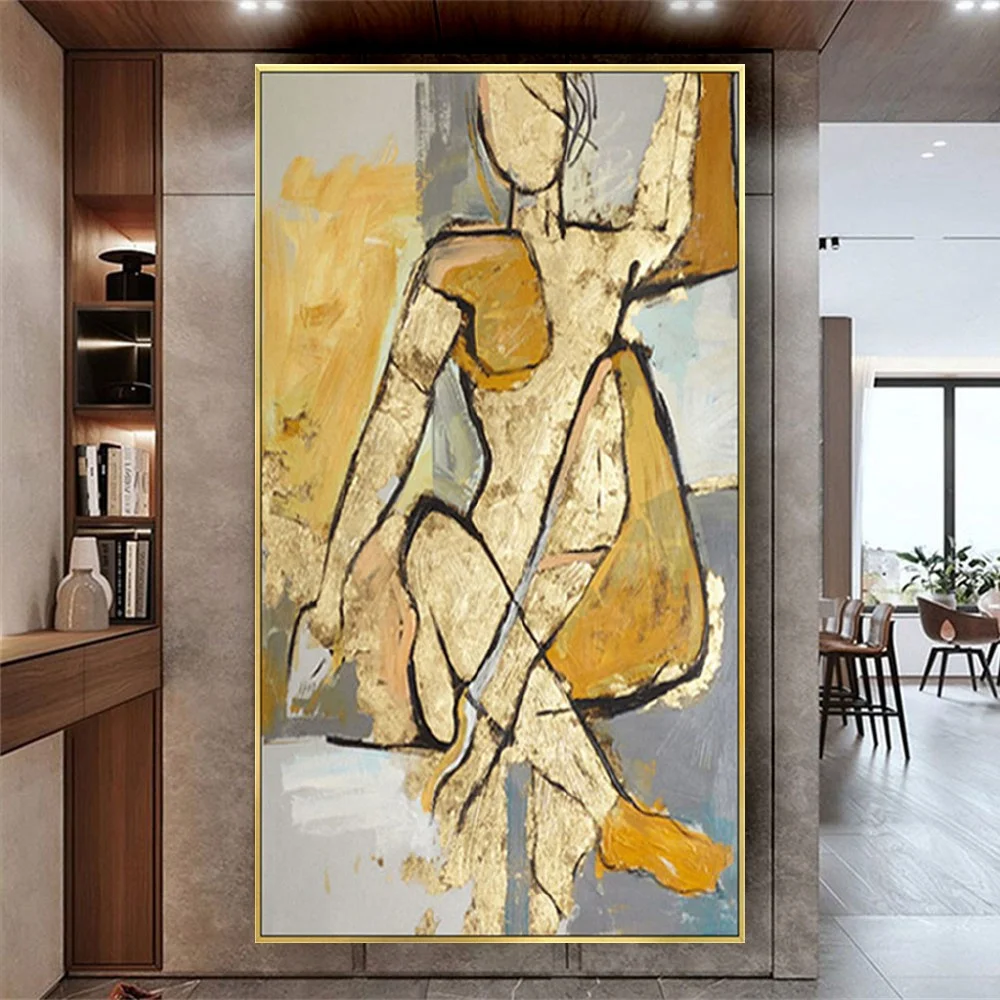100% Handmade Gold Foil Oil Paintings On Canvas Mural Abstract Image Art Picasso Works Wall Poster For Home Living Room Decor