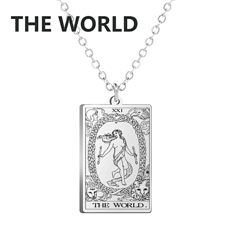 Dawapara Tarotkarten Halskette Damen Edelstahl Halskette Reichtum Amulett Klassisches Tarot Major Arcana Wahrsagerei Charm Schmuck