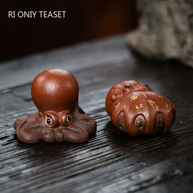 

Yixing Sculpture Ornaments Purple Clay Tea Pet Cute Octopus Statue Handmade Tea Figurine Crafts Chinese Teaware Decoration Gifts