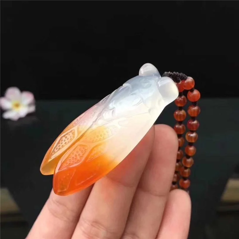 

Natural Carnelian Hand Carved Cicada Pendant Fashion Boutique Jewelry Women's Red Agate Known Necklace Gift