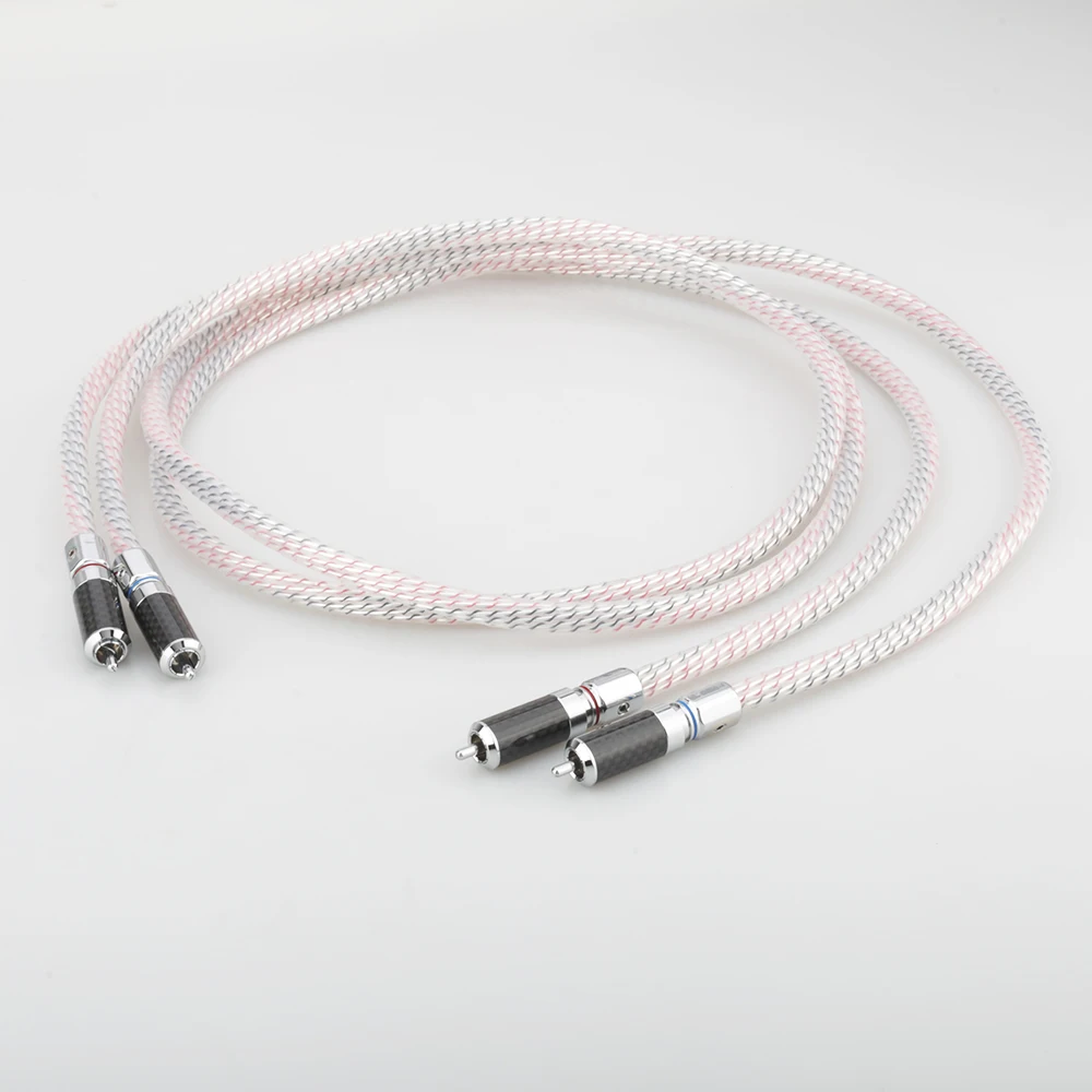 High Quality Pair Nordost Valhalla 7N silver plated audio RCA interconnect cable with Carbon fiber RCA plug connector