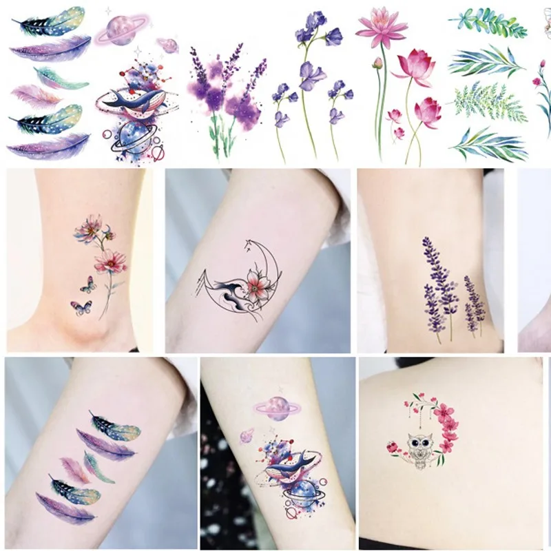 

Waterdichte Bloem Tijdelijke Tattoo Sticker Vlinder Rose Patroon Water Transfer Onder Borst Schouder Bloem Body Fake Tattoo