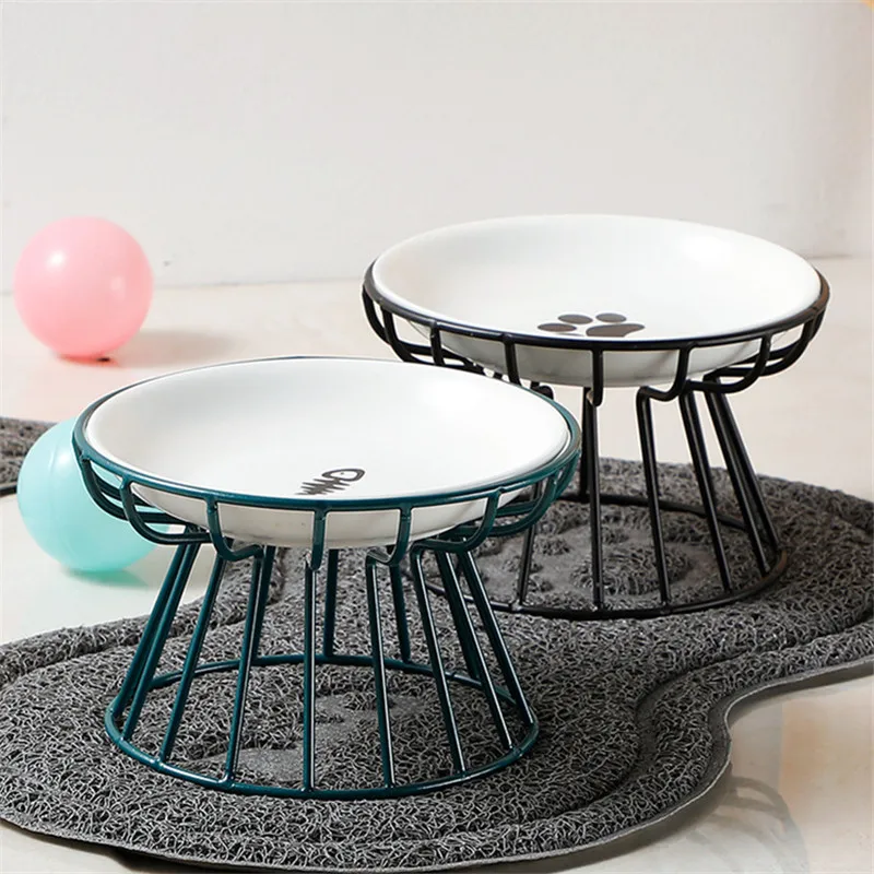 

New Fashion Ceramic Pet Bowl Iron holder Shelf Stand porcelain Bowl Feeding Food Bowls for Dog and Cat